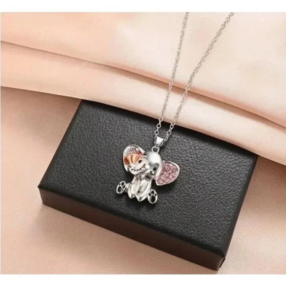 Cartoon Design Silverplated Elephant with Rhinestones Pendant Fashion Necklace - Picture 2 of 3